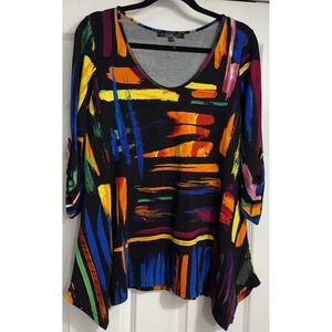 Lior‎ Paris Tunic Top Roll Tab Y2k 90s Colorful Artsy Euro Size Small Stretch